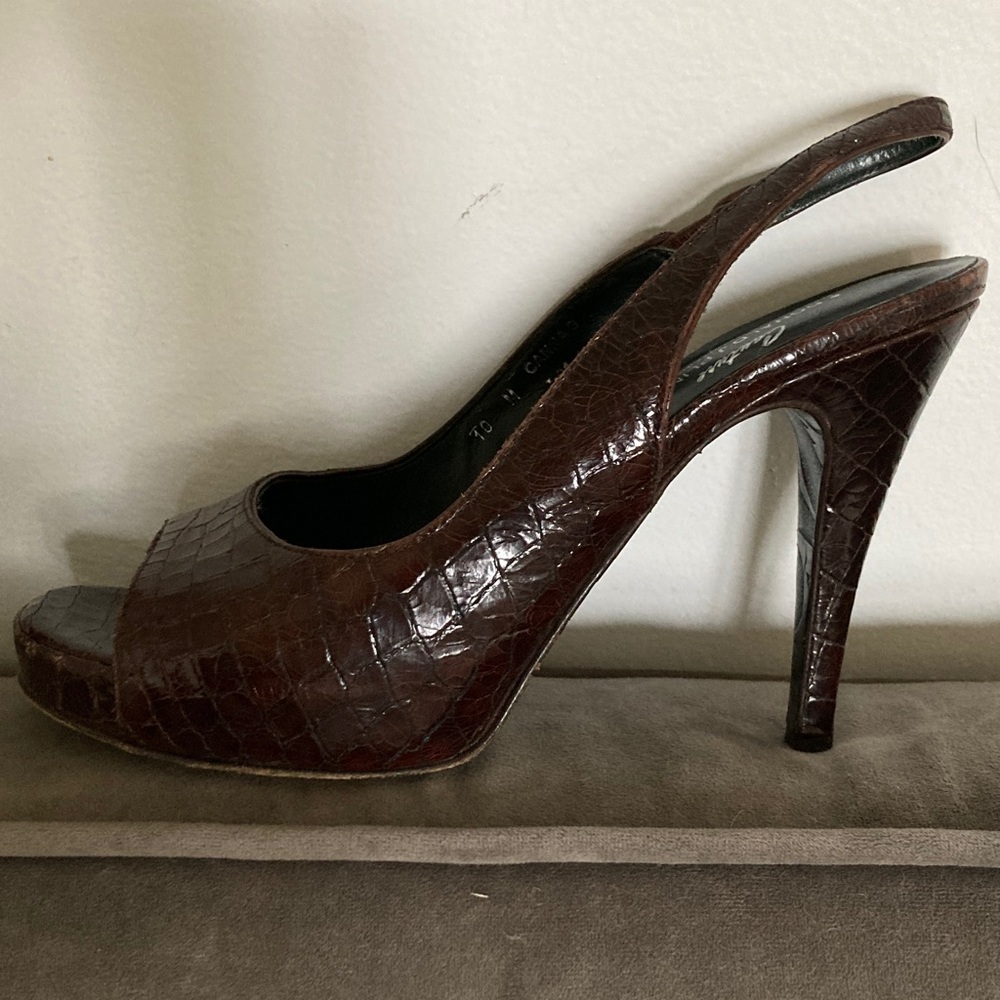 Donald J. Pliner Dark Brown Croc-Pattern Heels